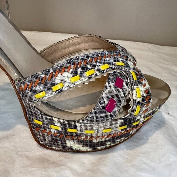 Guess Odonna 2 Platform Open Sandals Multi Ankle Strap Python Heels, Size 8M - Picture 6 of 15